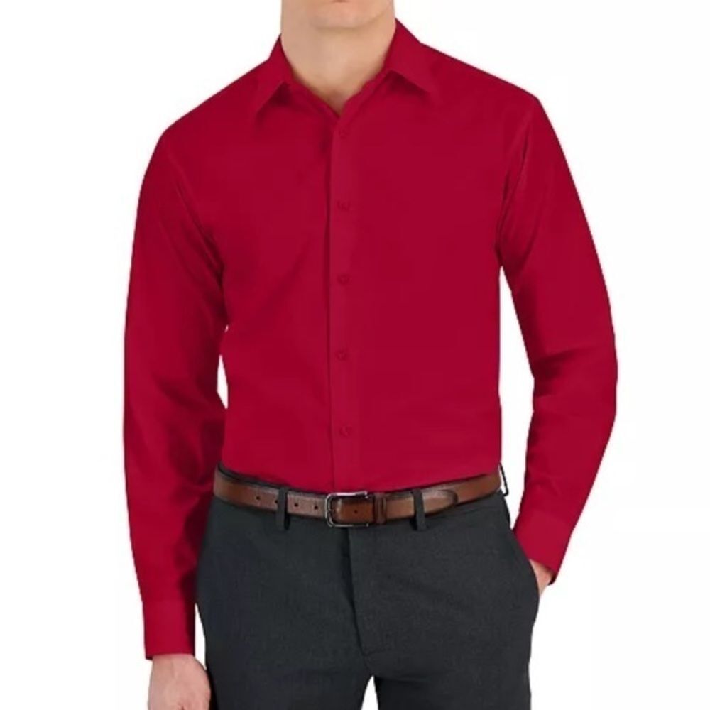 Club Room Men’s Red Long Sleeve Button-Up Shirt Small 14-14.5 Regular Fit